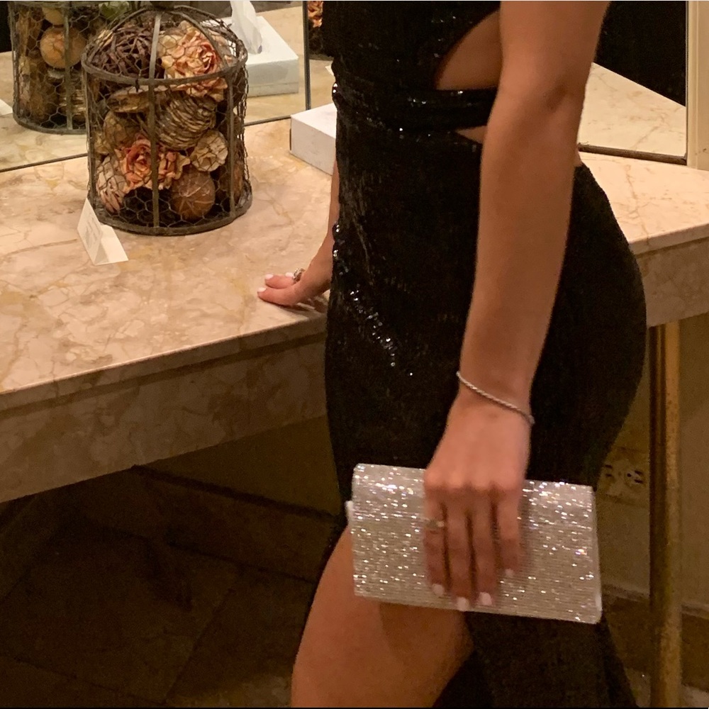 Silver rhinestone clutch bag